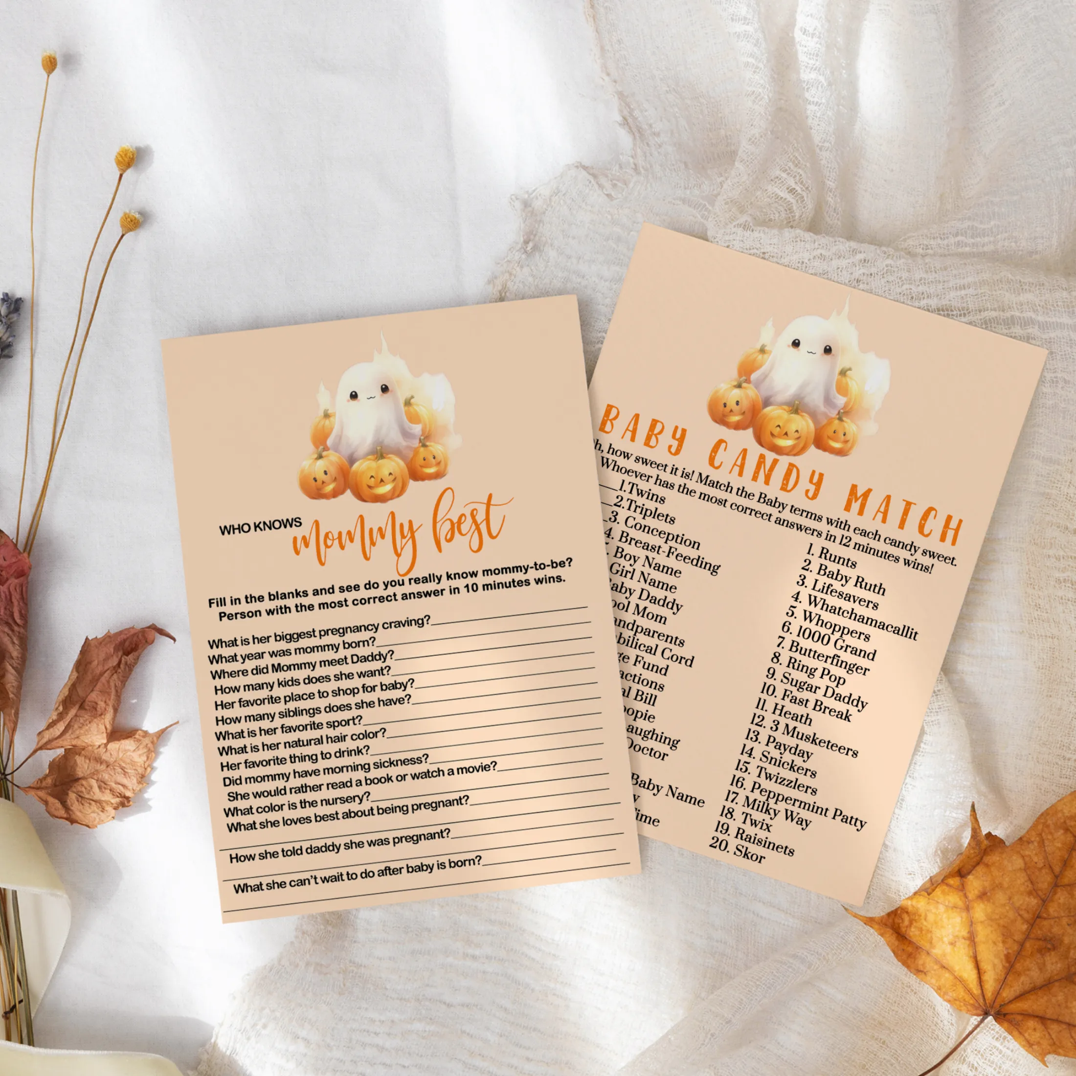 Little Boo Baby Shower Game Set, Halloween Pumpkin & Ghost, 5x7 Cards (25 ct)