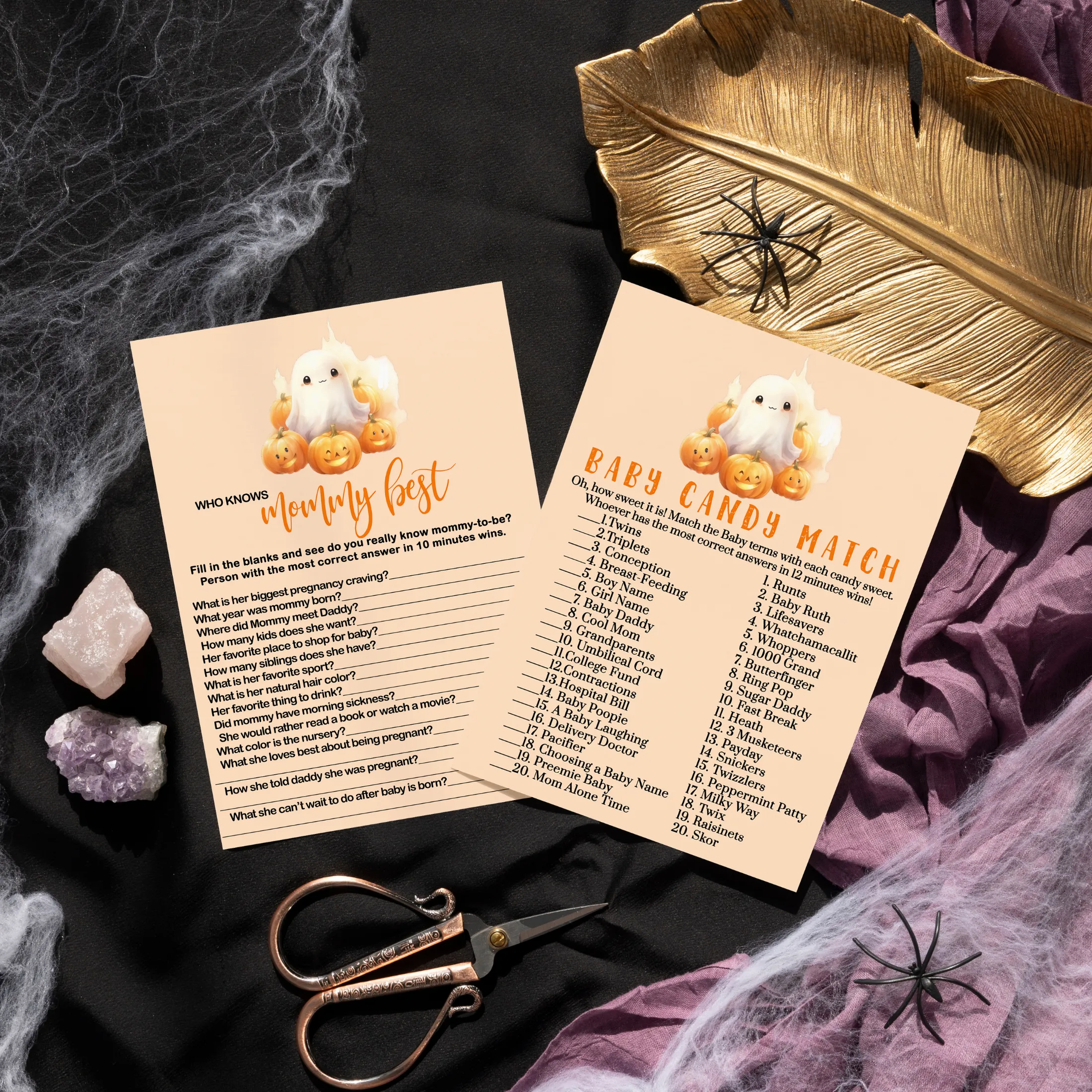 Little Boo Baby Shower Game Set, Halloween Pumpkin & Ghost, 5x7 Cards (25 ct)