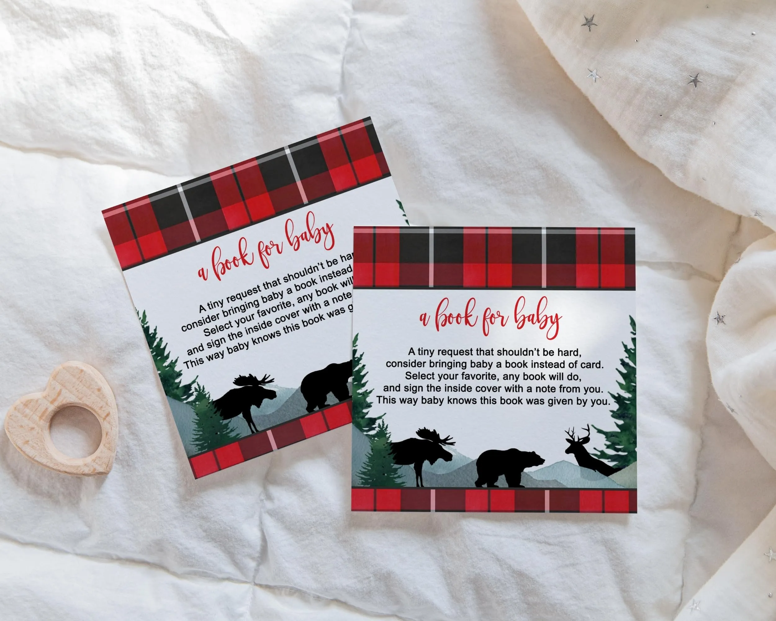 Lumberjack Books for Baby Shower Invitation Insert, 4x4, 25 Pack