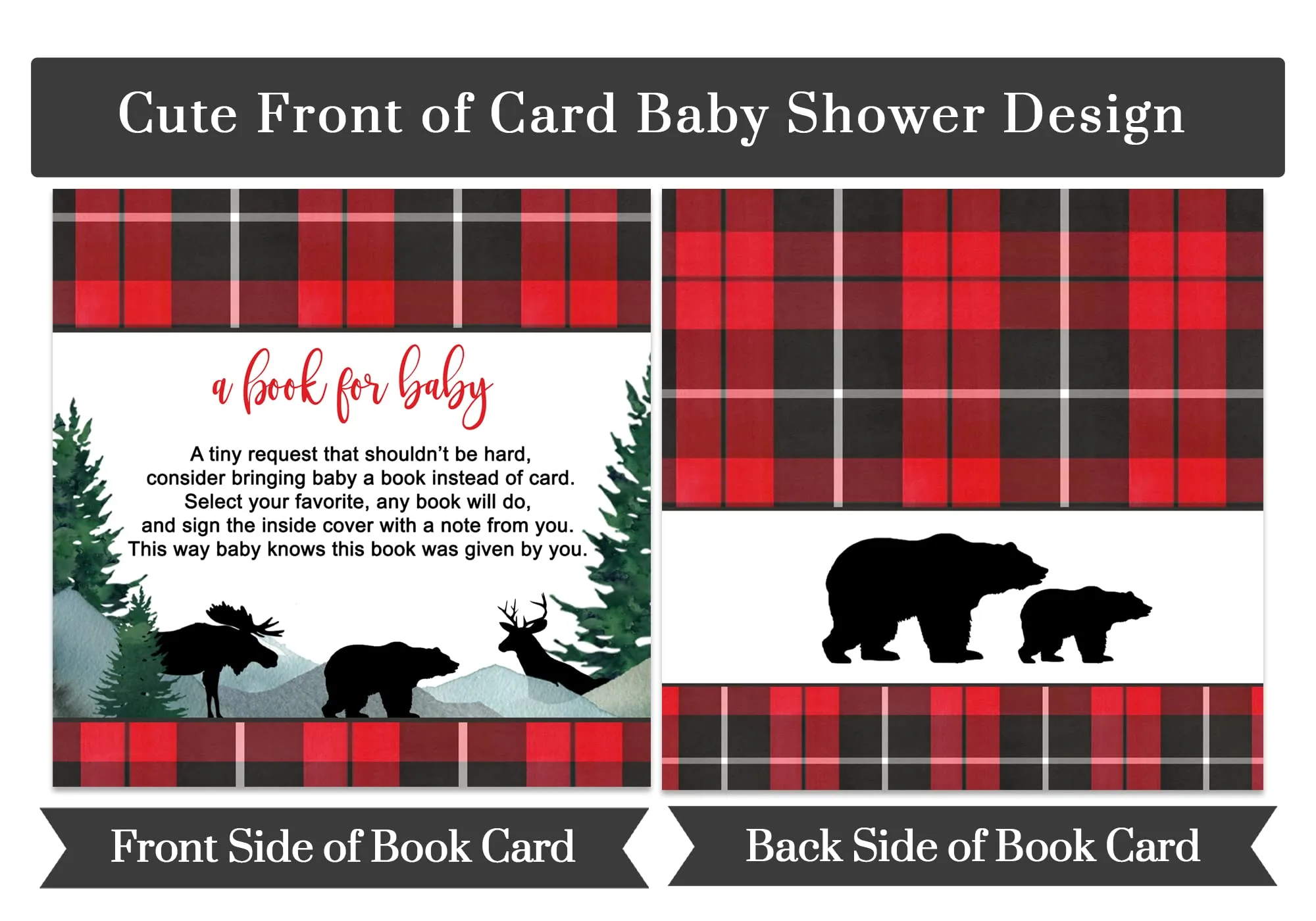 Lumberjack Books for Baby Shower Invitation Insert, 4x4, 25 Pack