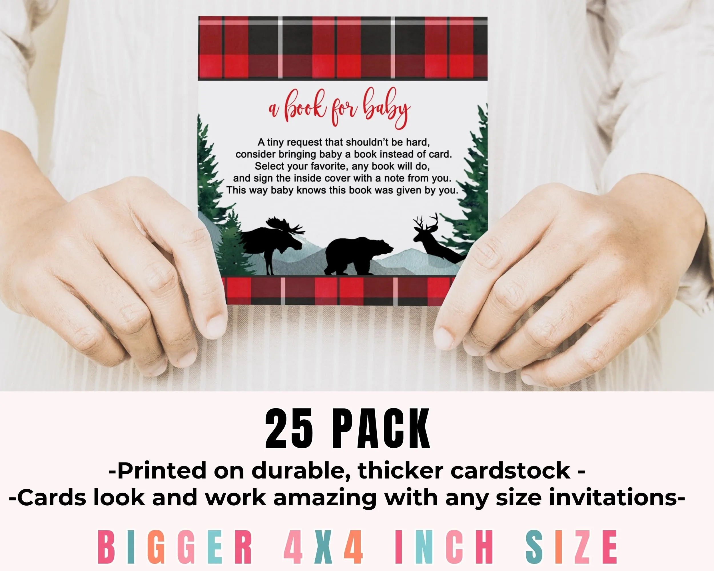 Lumberjack Books for Baby Shower Invitation Insert, 4x4, 25 Pack