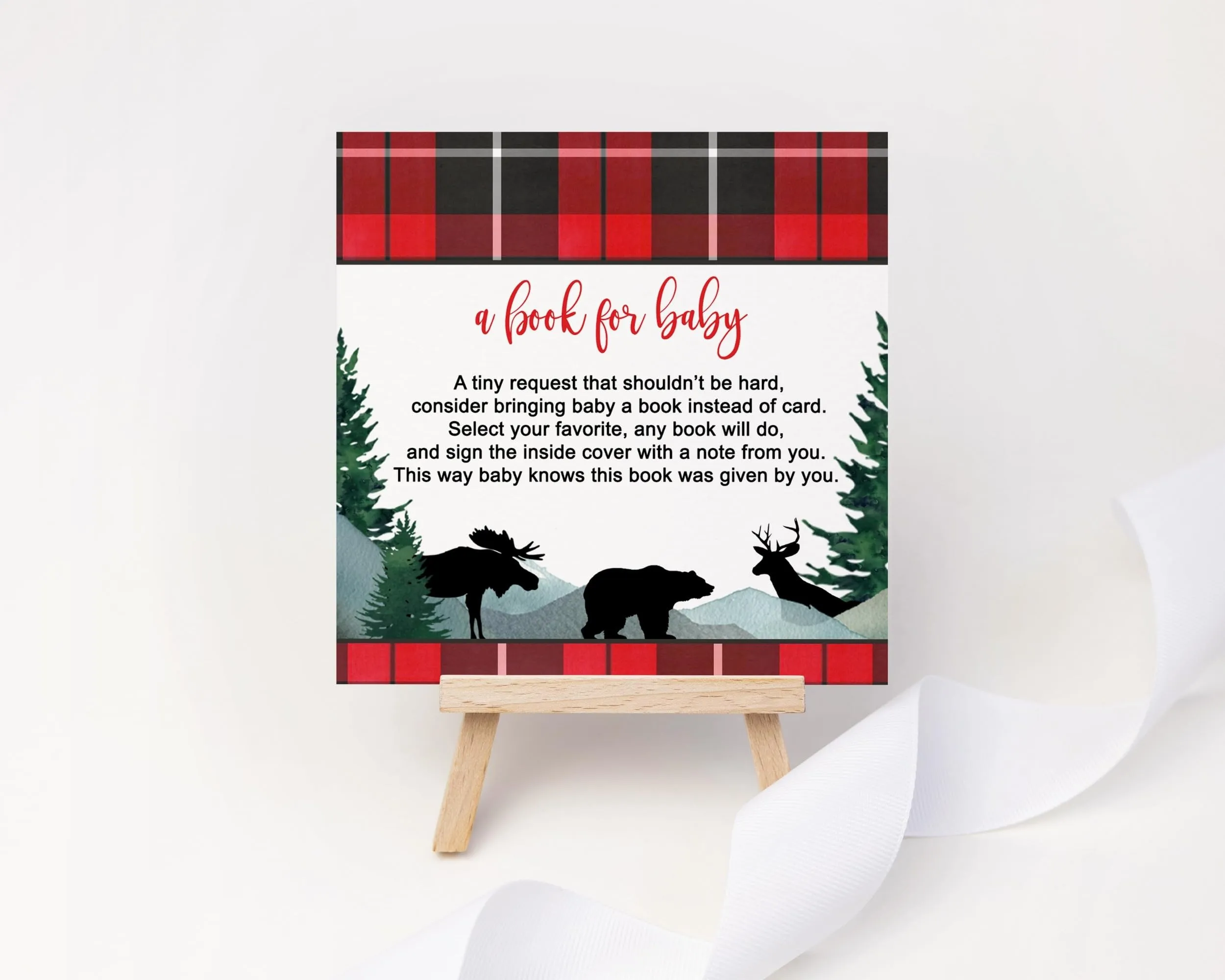 Lumberjack Books for Baby Shower Invitation Insert, 4x4, 25 Pack