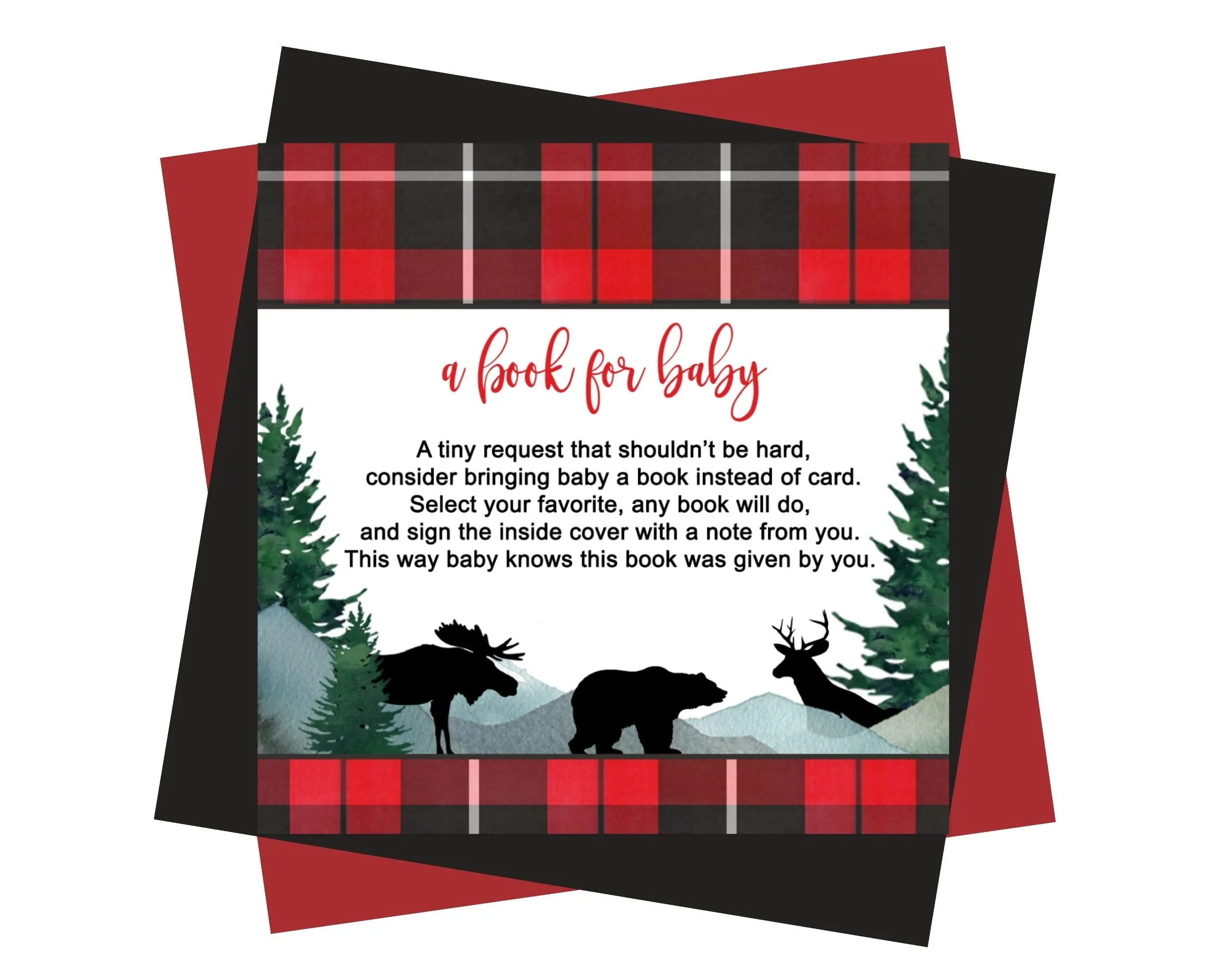 Lumberjack Books for Baby Shower Invitation Insert, 4x4, 25 Pack