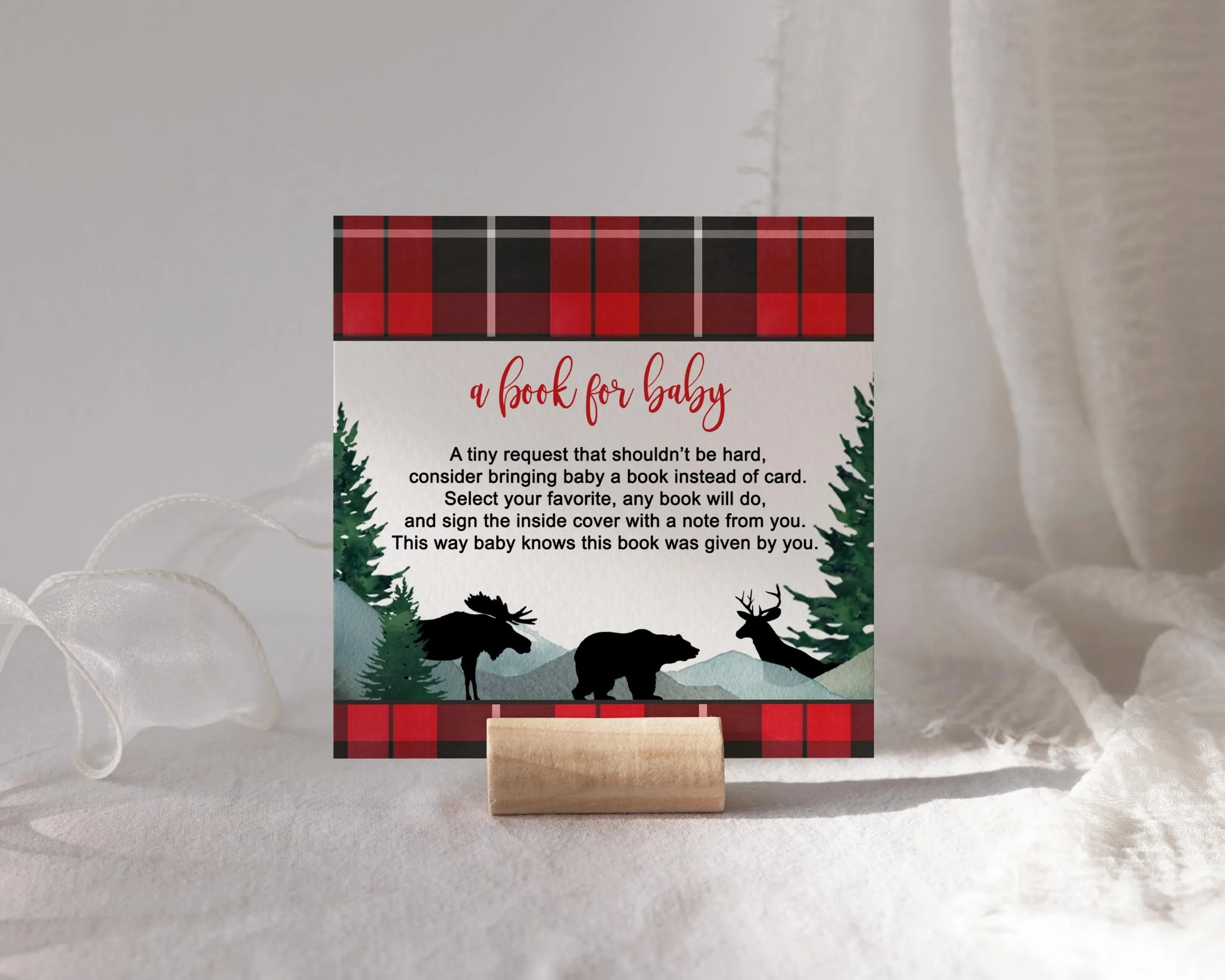 Lumberjack Books for Baby Shower Invitation Insert, 4x4, 25 Pack