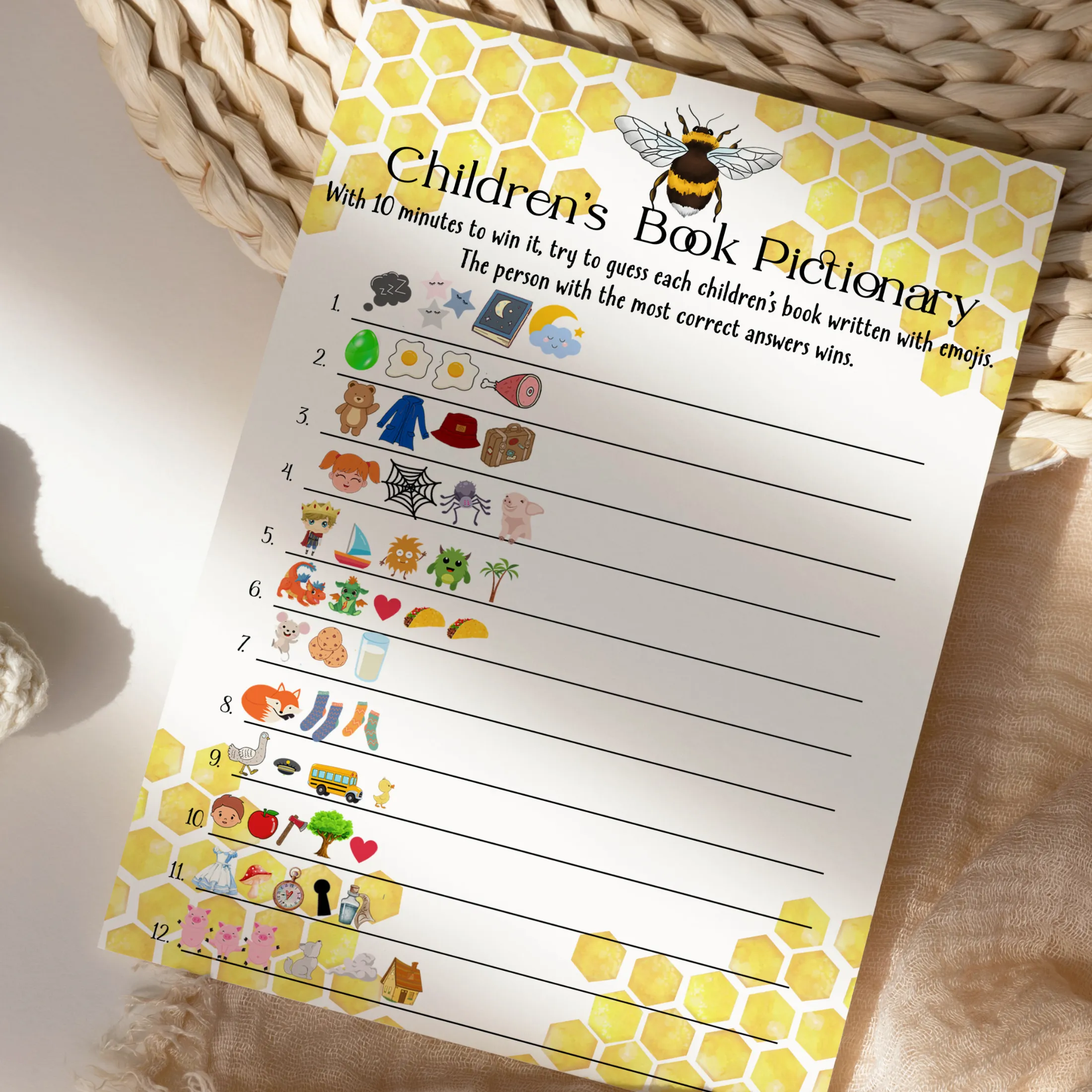 Mama Bee Baby Shower Game - Engaging Pictionary Storybook Guessing Game, Gender Neutral, 25 Card Pack, 5x7 Cards