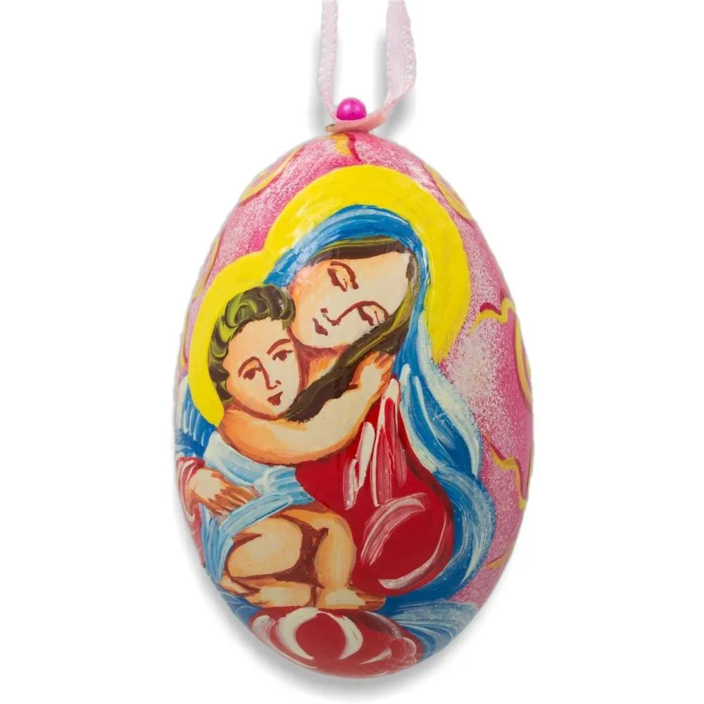 Mary And Jesus Wooden Christmas Ornament 3 Inches