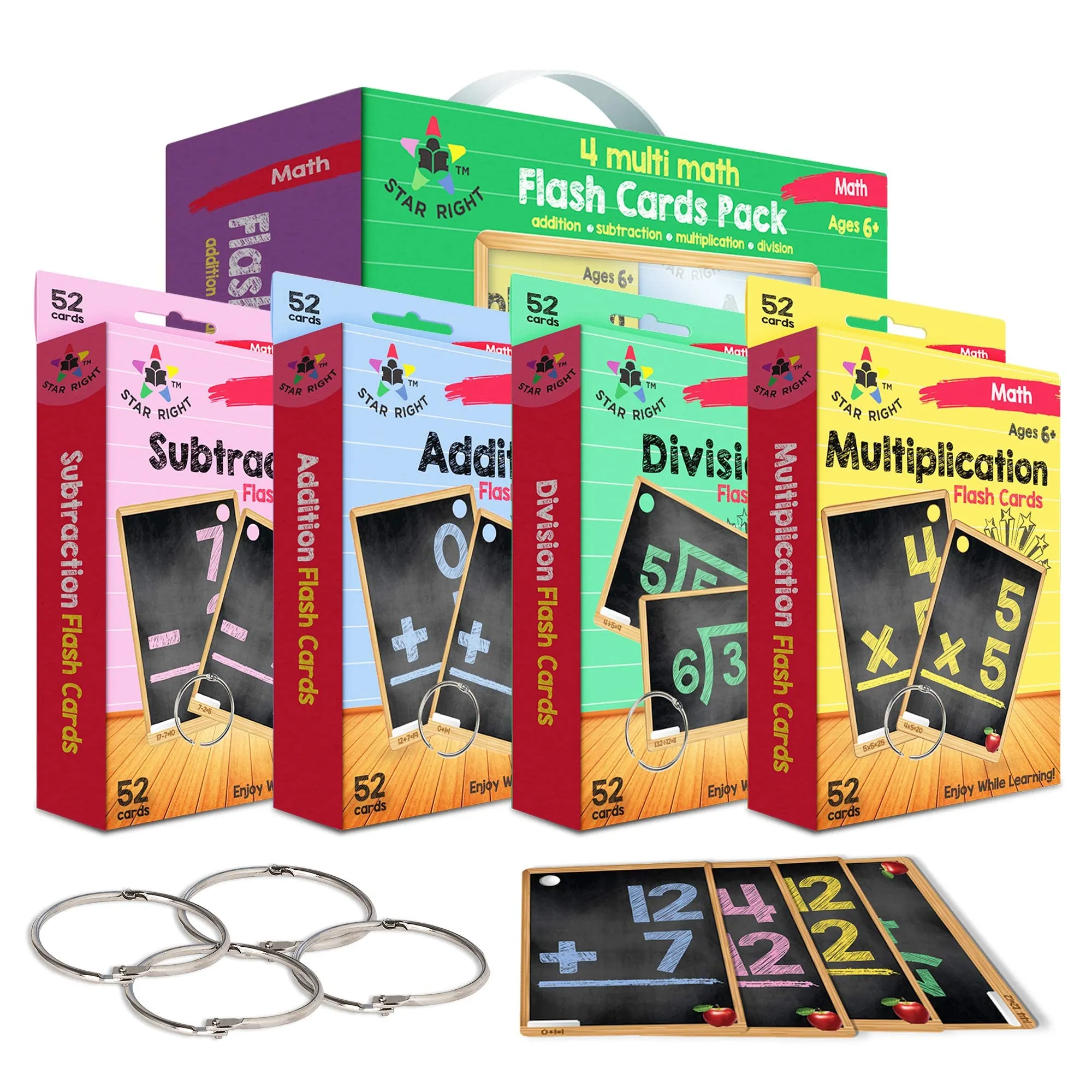 Math Flash Cards Set Of 4 - Addition, Subtraction, Division, & Multiplication