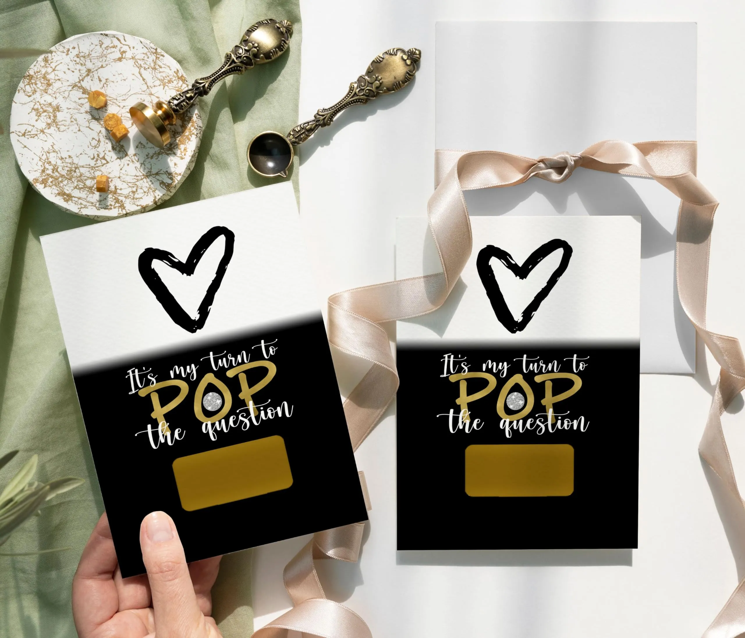 Modern Bridesmaid Scratch-Off Cards (7-Pack) - Black & Gold, Maid of Honor Proposals, Event Supply - Paper Clever Party