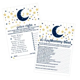 Navy & Gold Twinkle Little Star Baby Shower Game Set, Over or Under and Guess the Price Right