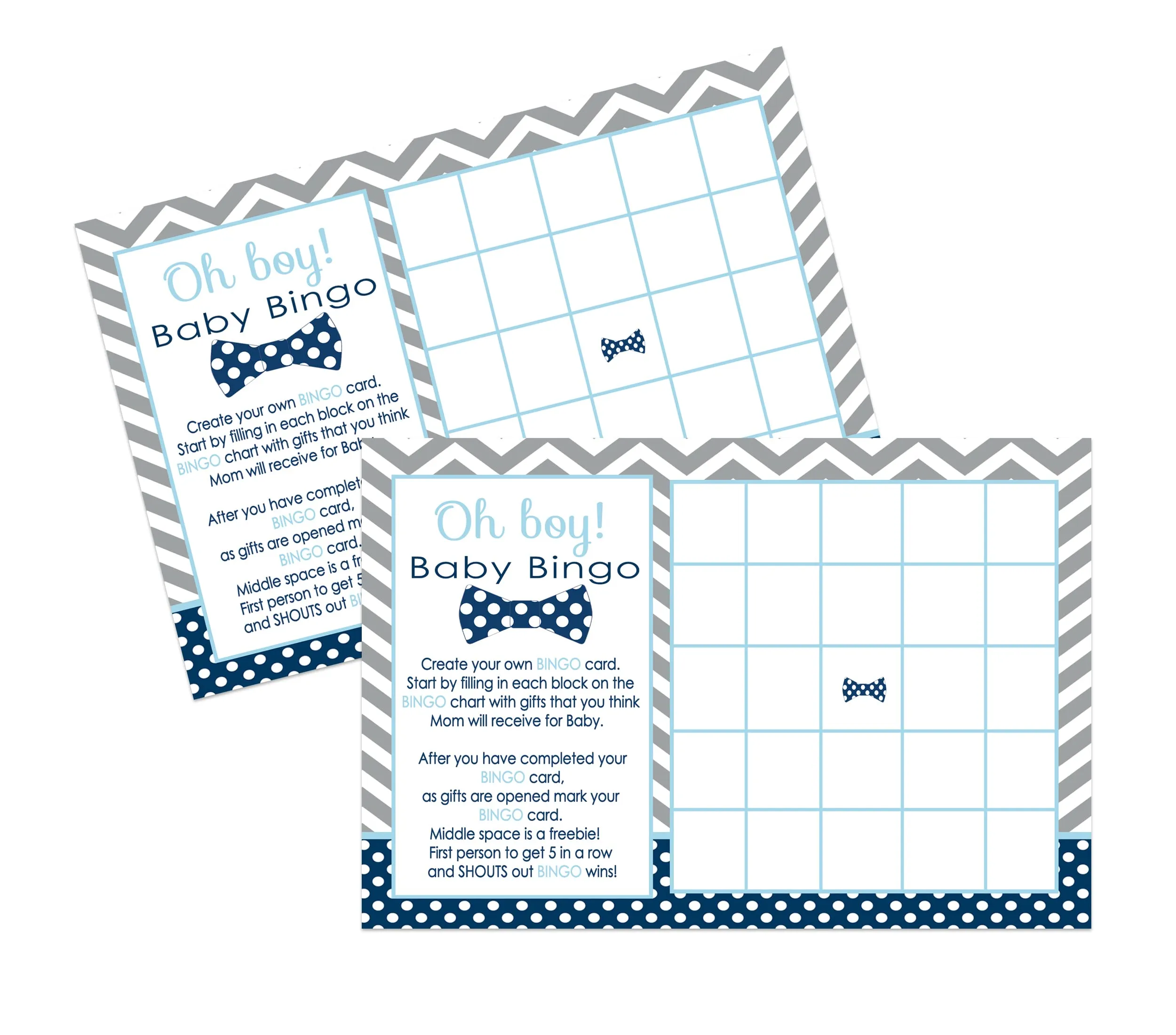 Oh Boy Bow Tie Baby Shower Bingo Game