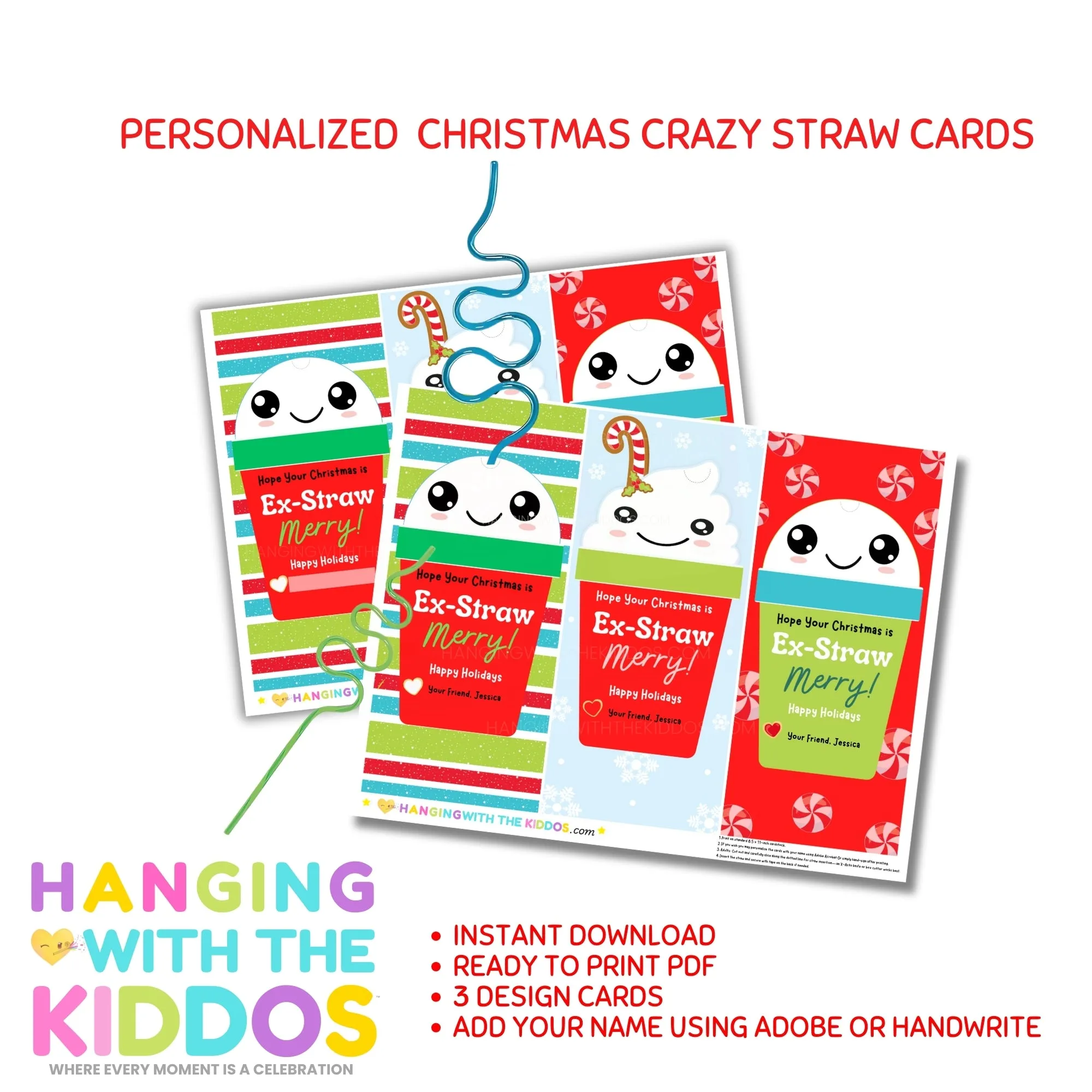 Personalized Christmas Crazy Straw Cards – Fun Printable Holiday Gift