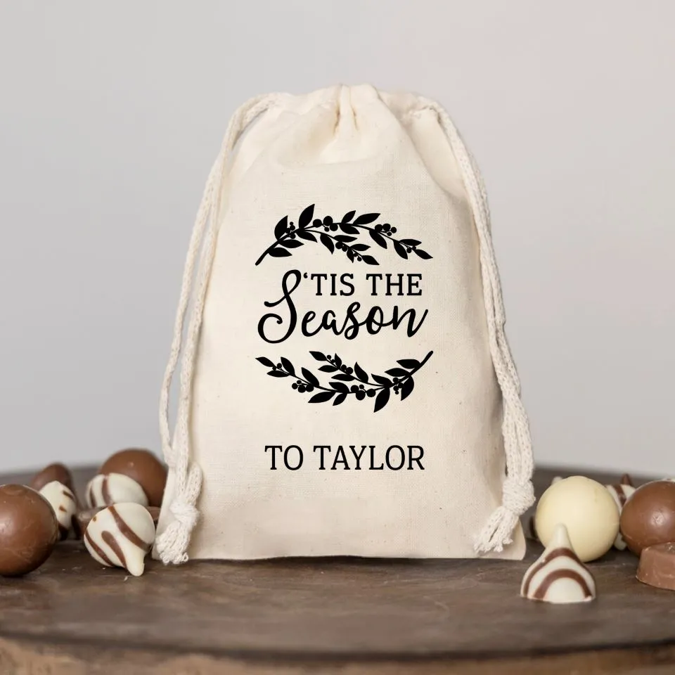 Personalized Drawstring Holiday Gift Bags - Small