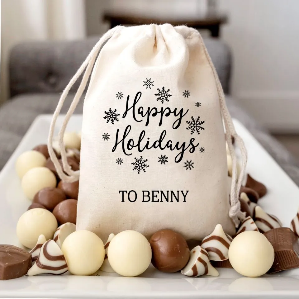 Personalized Drawstring Holiday Gift Bags - Small