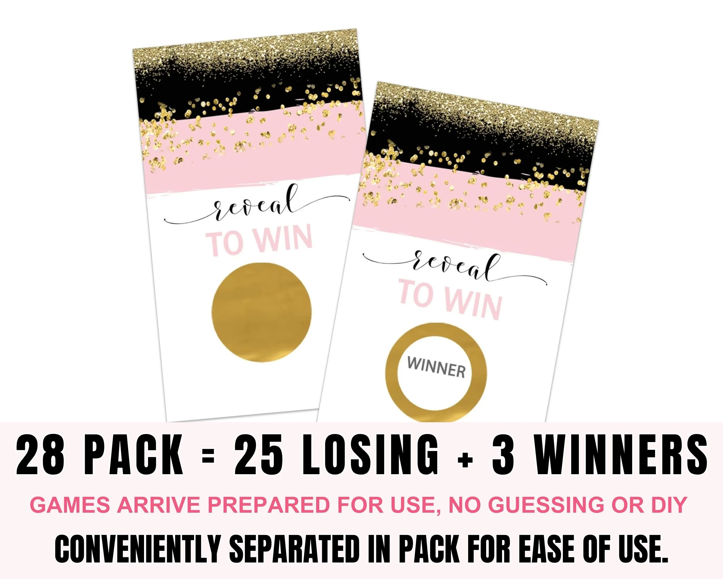 Pink & Gold Scratch Off Game Cards (28 Pack) - Perfect for Showers & Celebrations