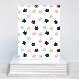 Pink and Blue Doodle Cats Blank Note Card Set