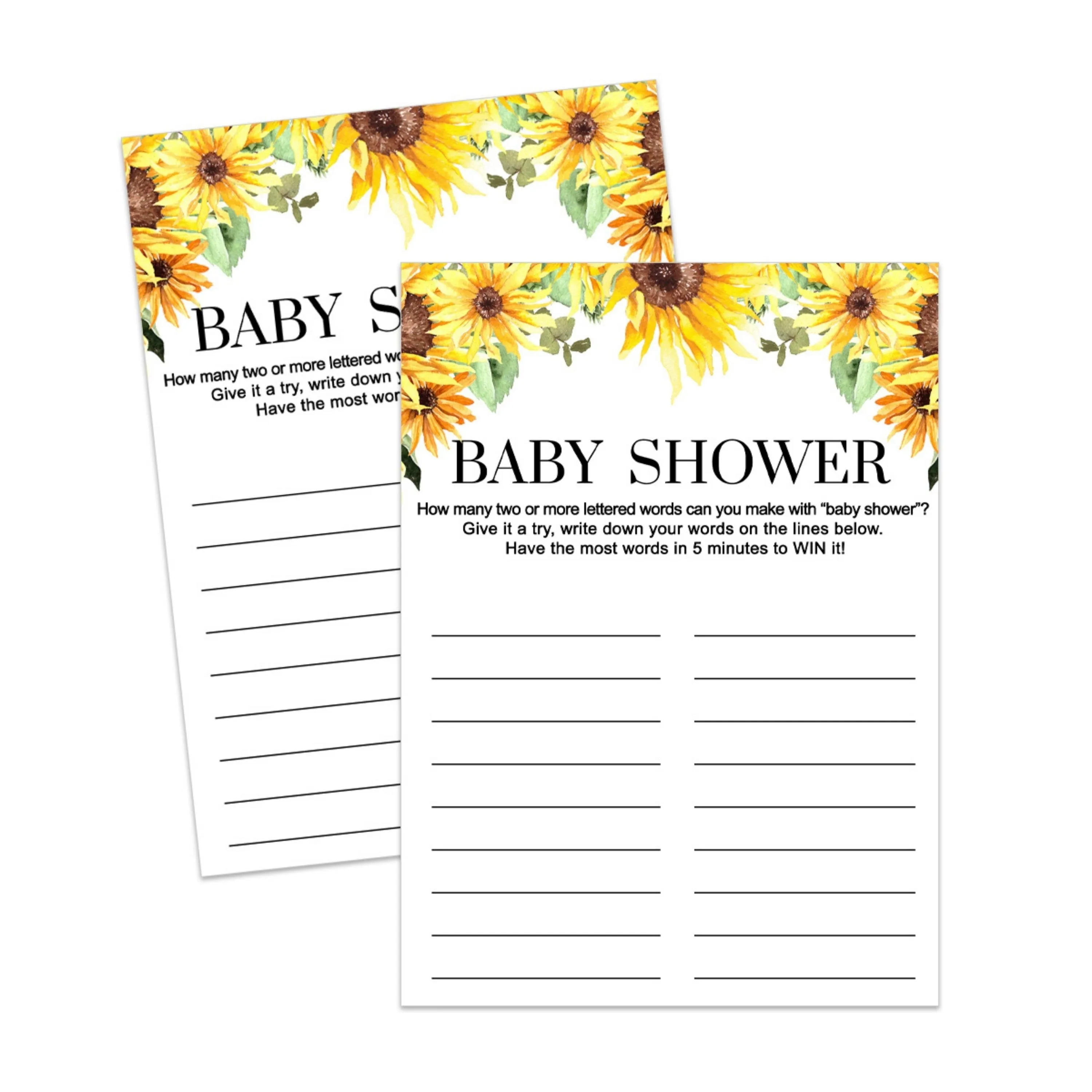 Printable Sunflower Baby Shower Game - Fun & Engaging Word Creation Challenge, Easy-to-Print PDF