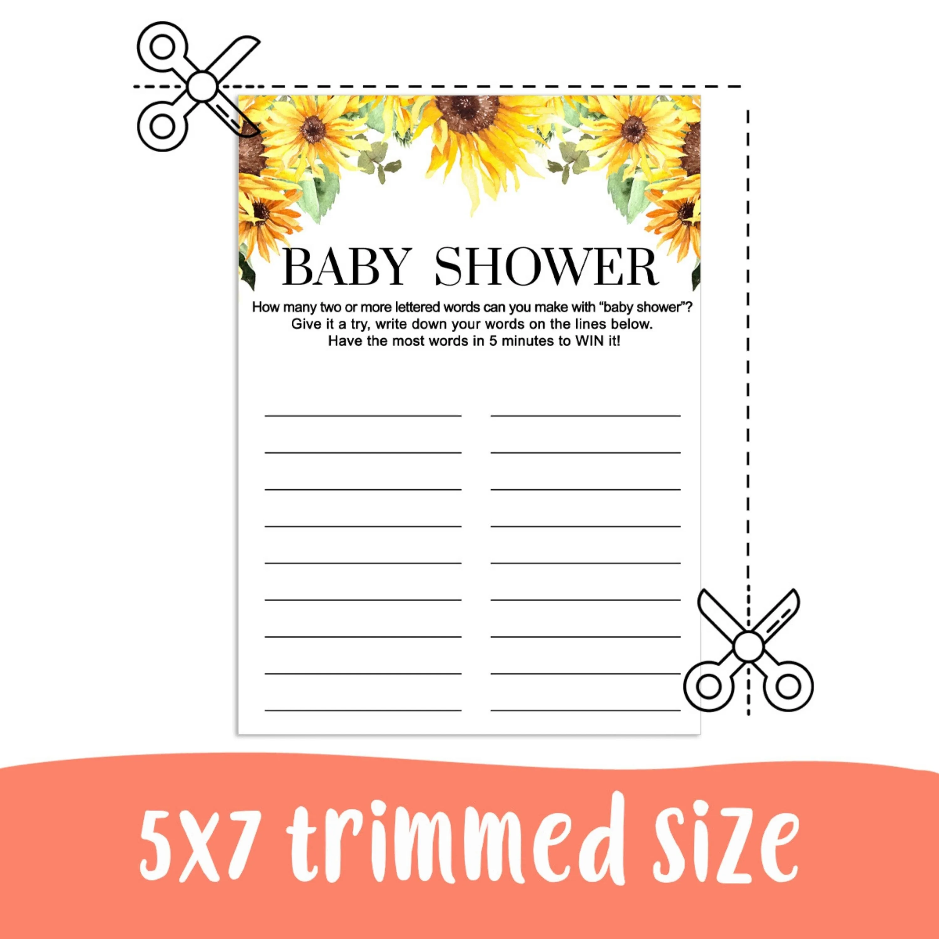 Printable Sunflower Baby Shower Game - Fun & Engaging Word Creation Challenge, Easy-to-Print PDF