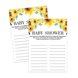 Printable Sunflower Baby Shower Game - Fun & Engaging Word Creation Challenge, Easy-to-Print PDF