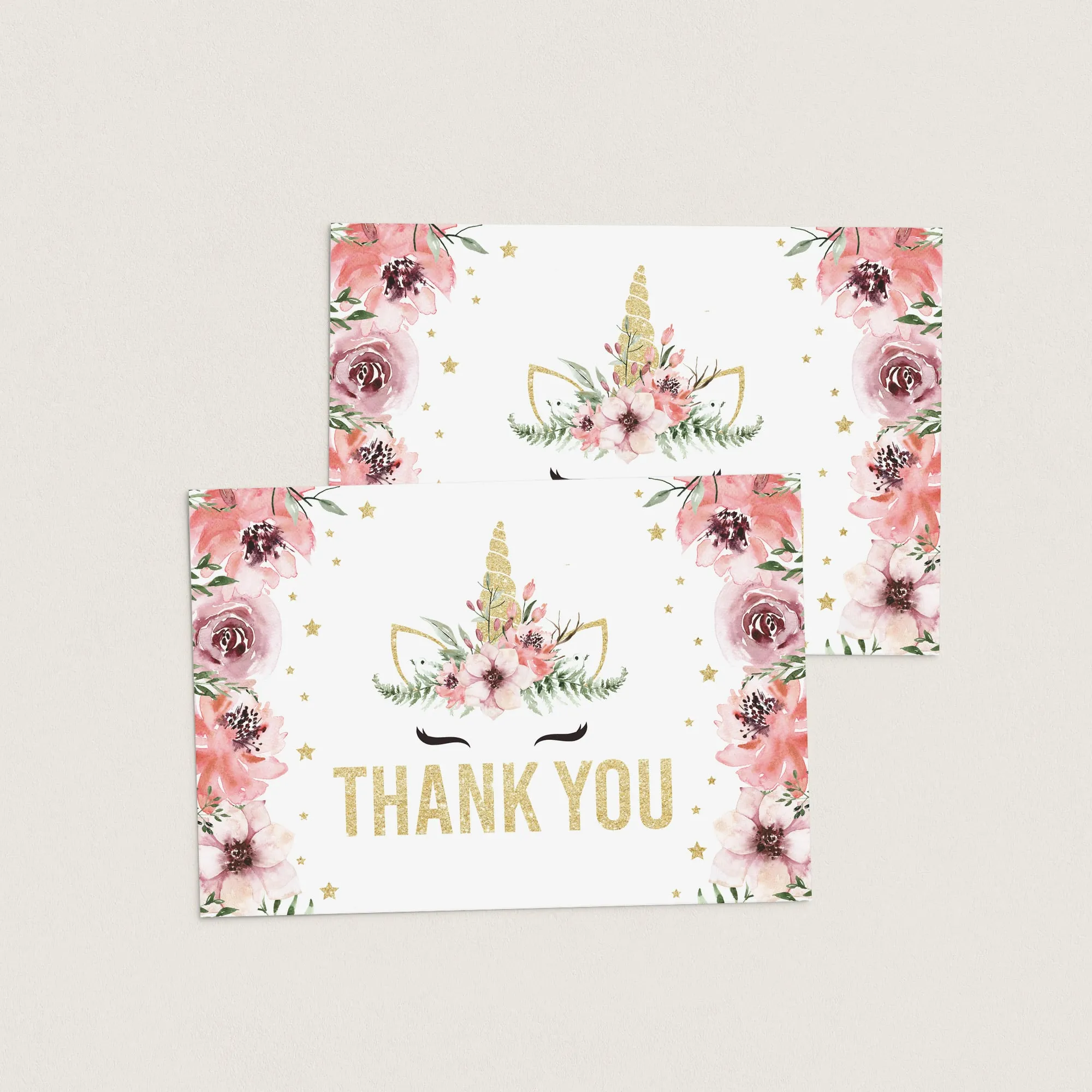 Printable Unicorn Thank You Note Cards Instant Download