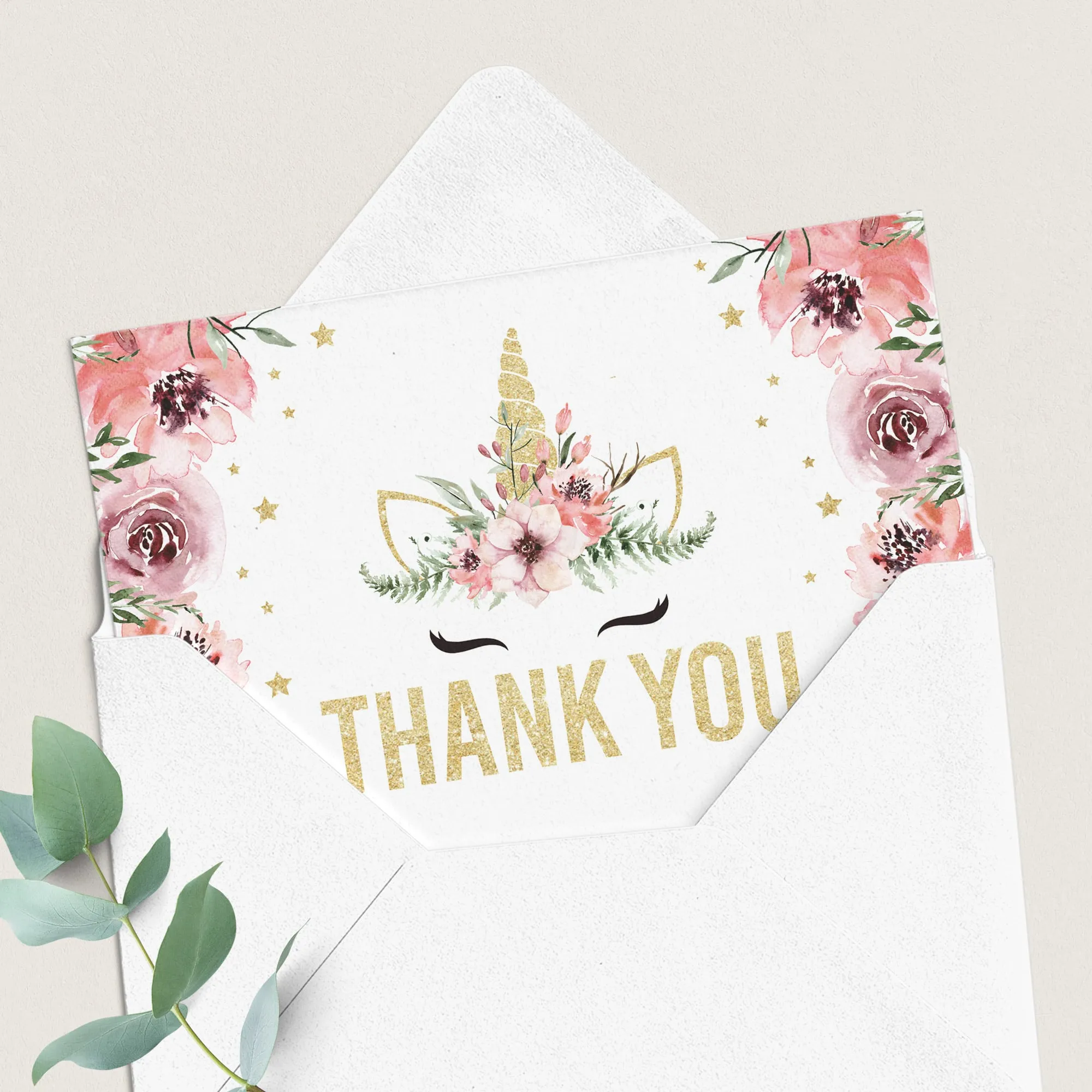 Printable Unicorn Thank You Note Cards Instant Download