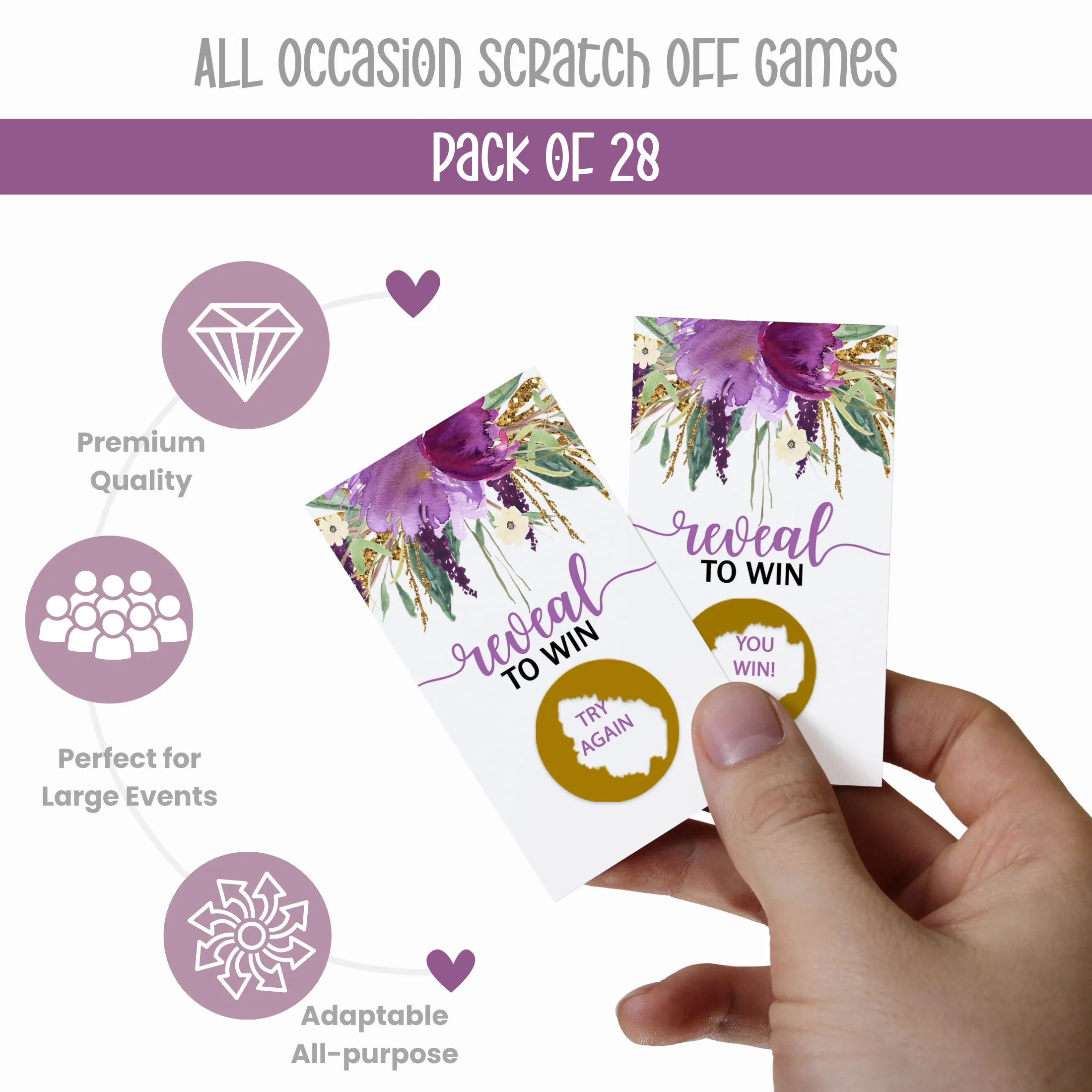 Purple Floral Scratch Off Game Cards (28 Pack)