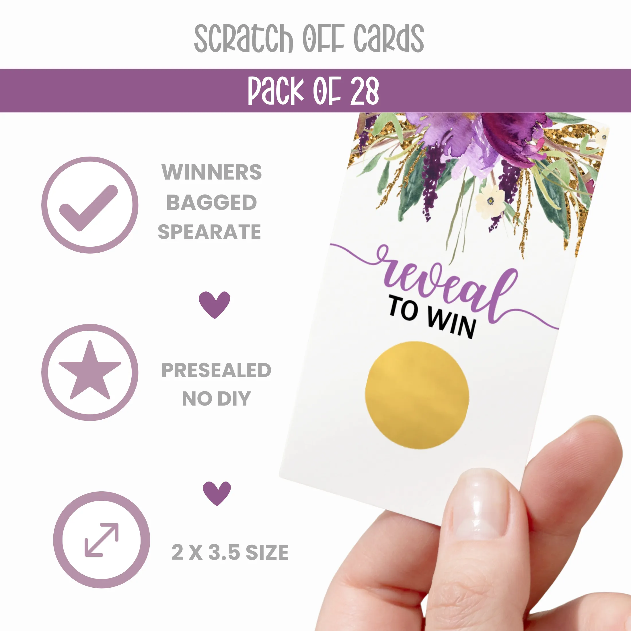 Purple Floral Scratch Off Game Cards (28 Pack)