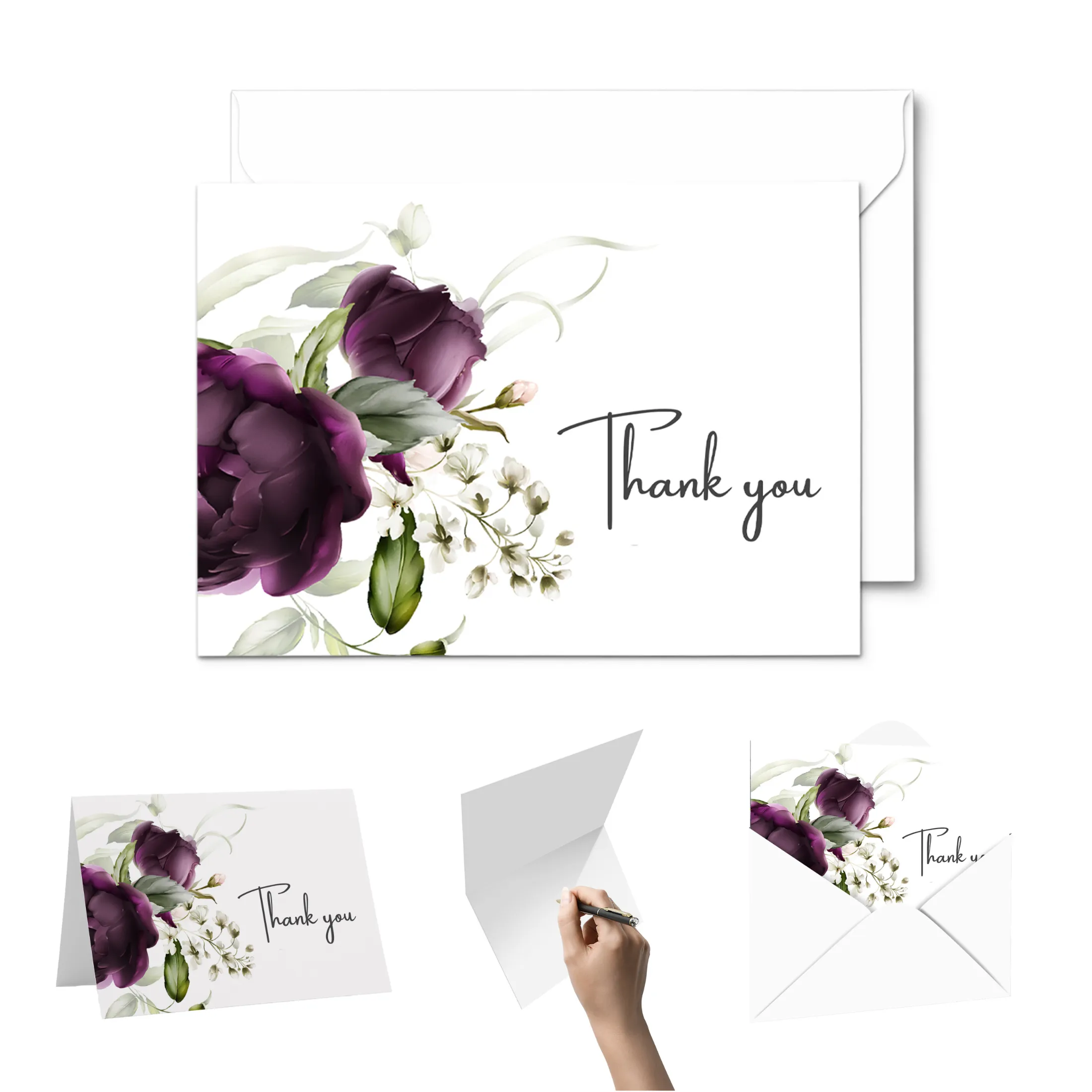 Purple Passion Thank You Cards - 25 Blank Notecards Set with Envelopes for Every Occasion