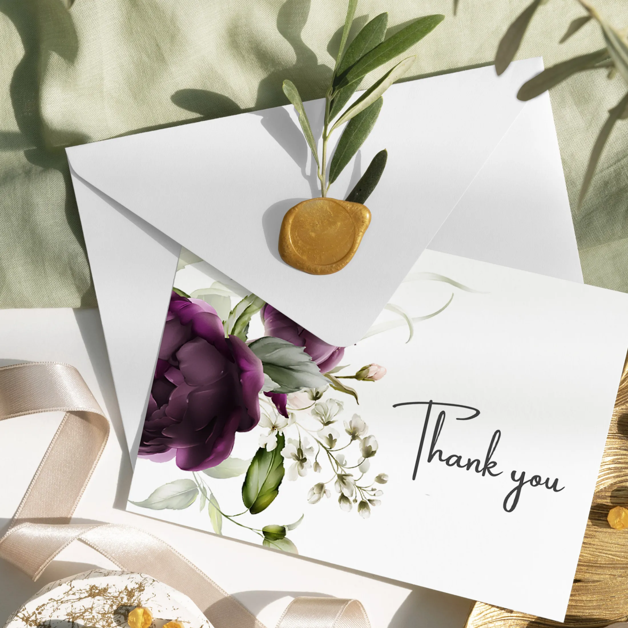 Purple Passion Thank You Cards - 25 Blank Notecards Set with Envelopes for Every Occasion