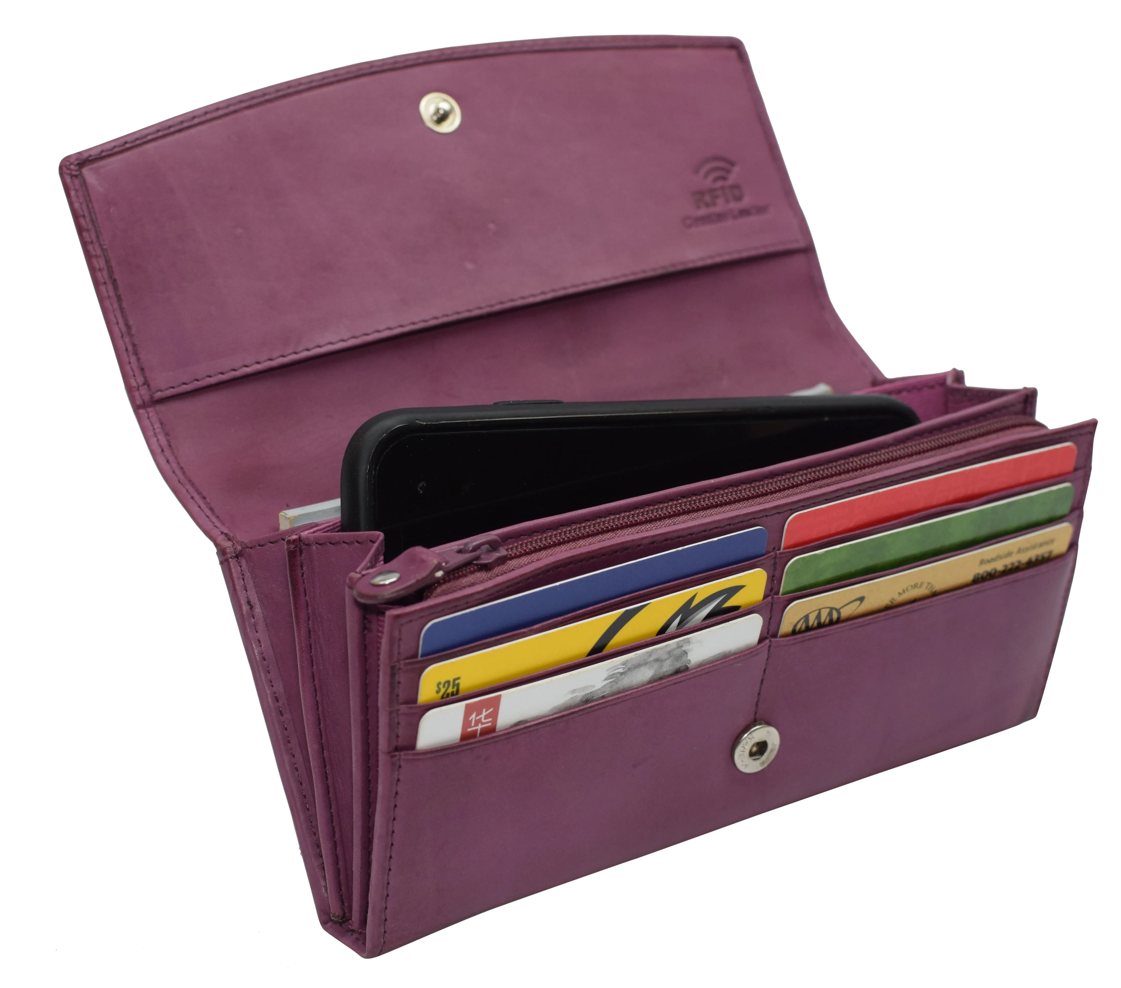 RFID59L002 Leather Flap Clutch RFID Wallets For Women - Big Womens Wallet Accordion Purse Organizer Zip Coin Pouch For Women Gift