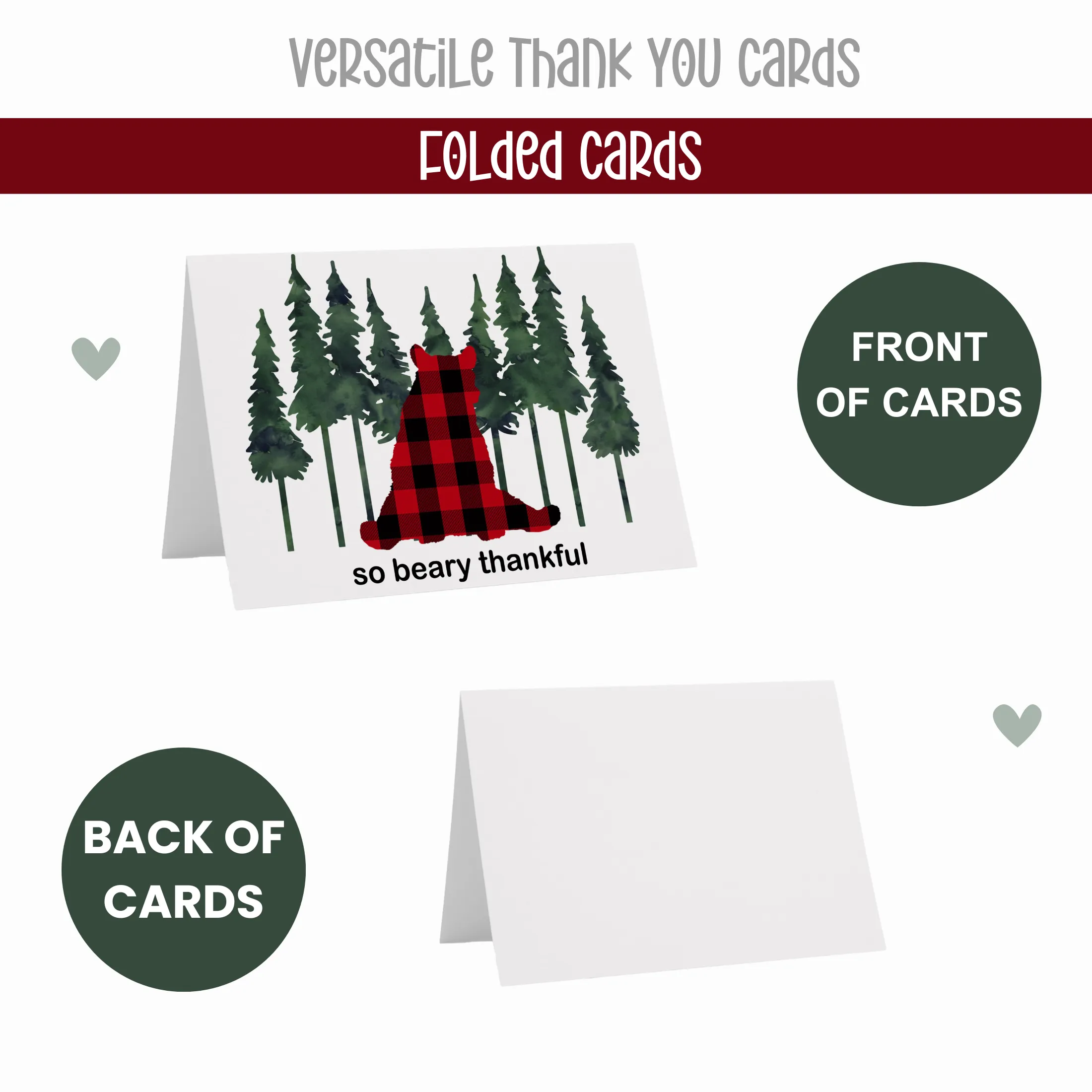 Rustic Bear Thank You Cards for Boys - Red Envelopes Included, 25-Pack, 4x6 Folded Notecards