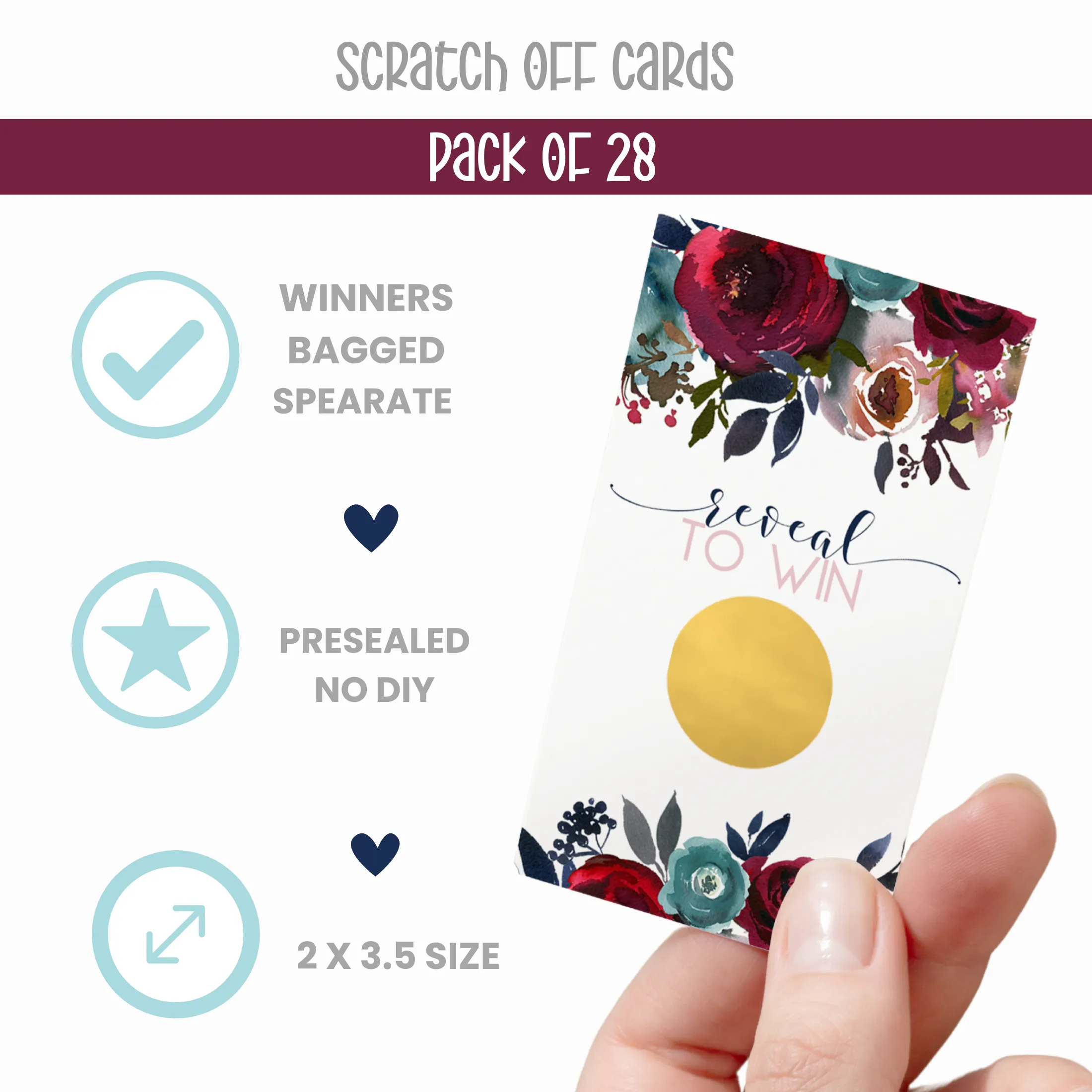 Rustic Navy Floral Scratch-Off Cards (28 Pack) - Bridal Shower Games, Baby Shower, Wedding Reception Favors