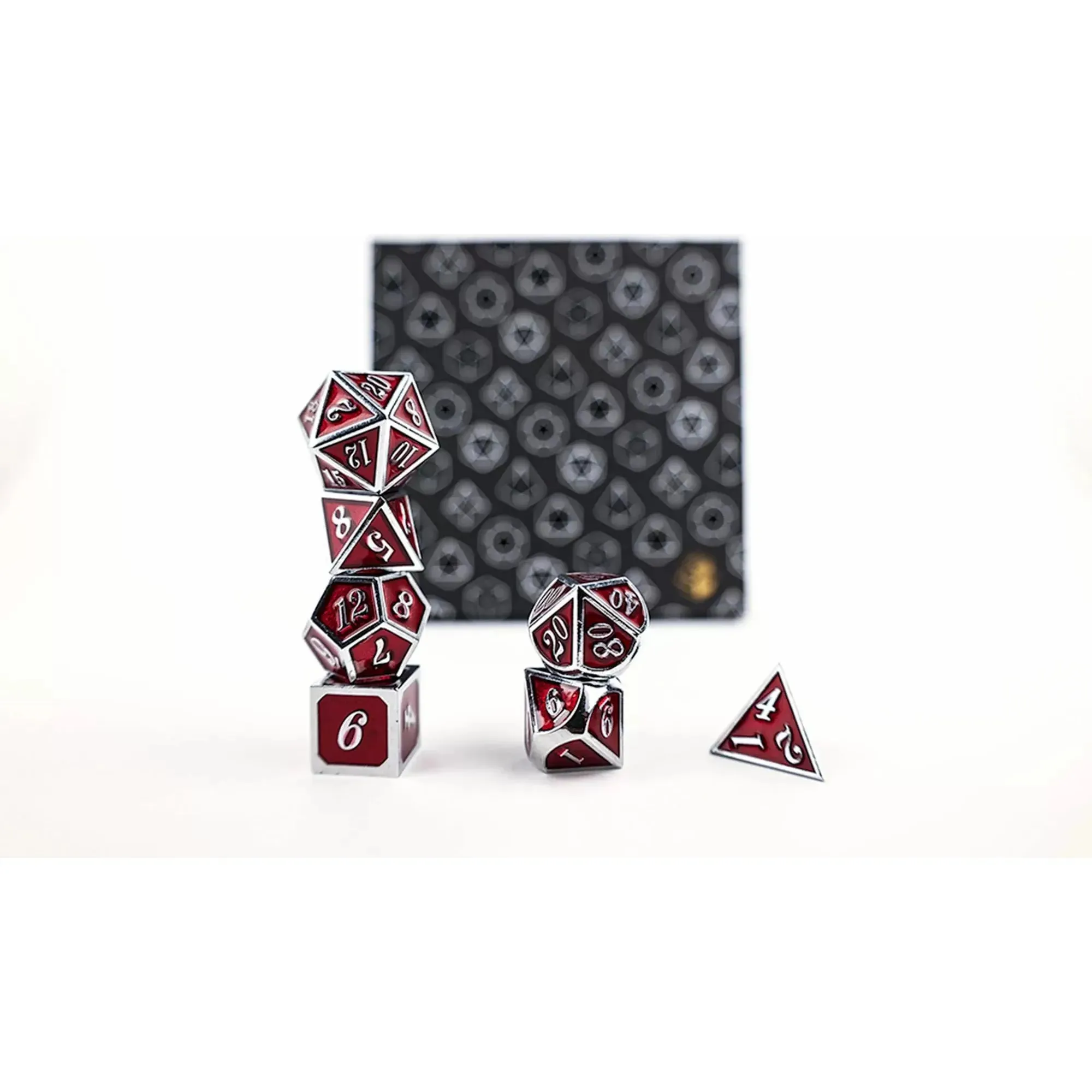 Serif Red/Silver - Metal RPG Dice Set (LPG)