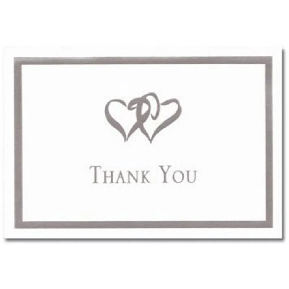 Silver Double Hearts Thank You Note Cards & Envelopes - 100