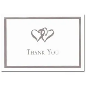 Silver Double Hearts Thank You Note Cards & Envelopes - 100