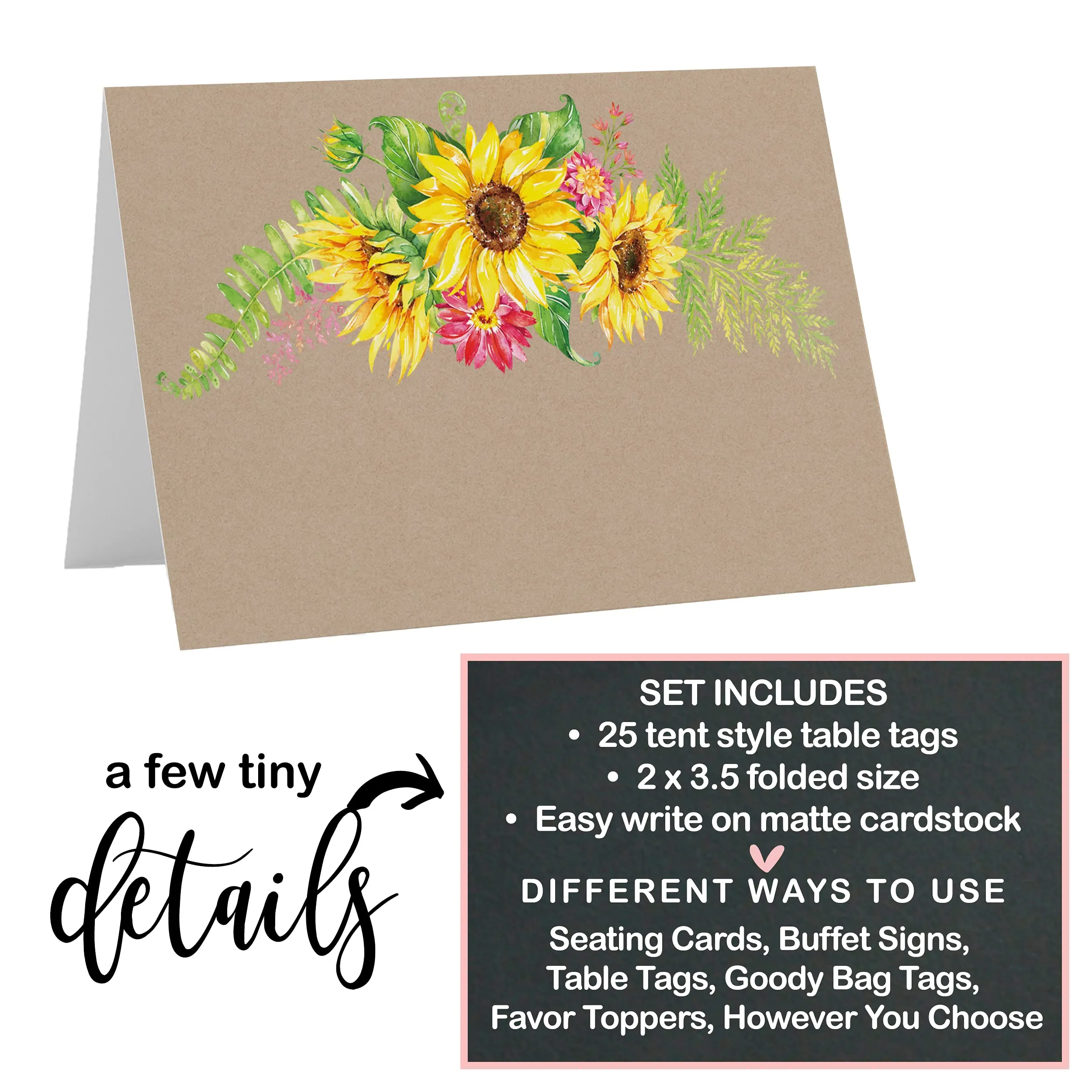 Sunflower Buffet Place Cards (25-Pack)