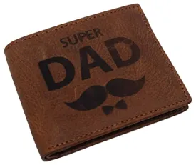 Super Dad Engraved Men's Real Leather RFID Blocking Bifold Classic Wallet