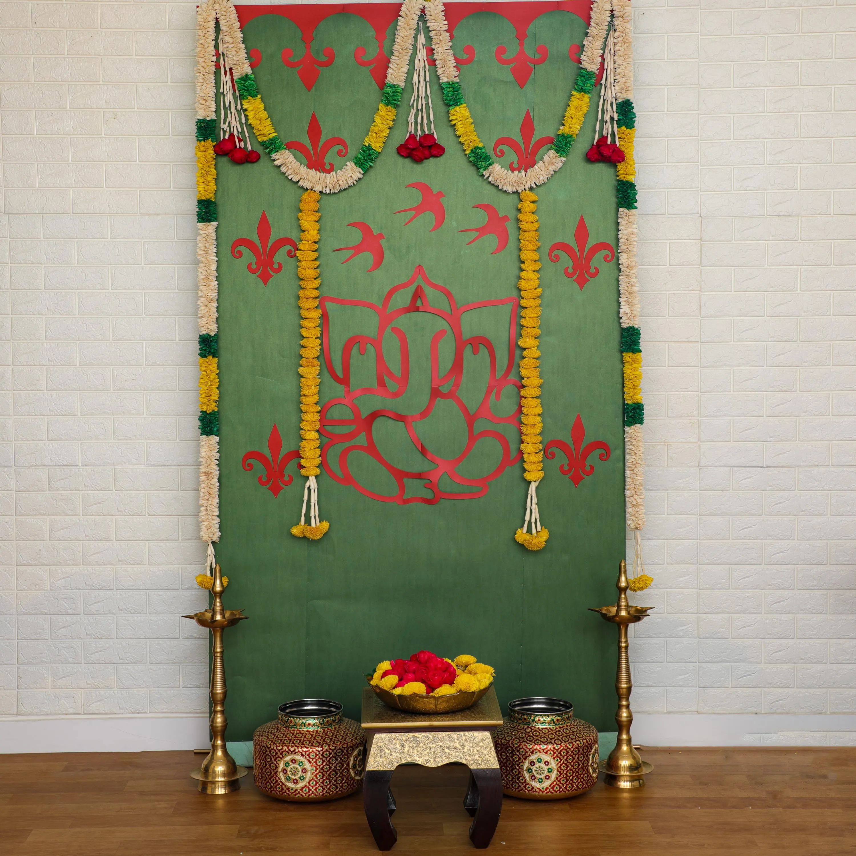 Traditional Ganesh Backdrop Kit - Green