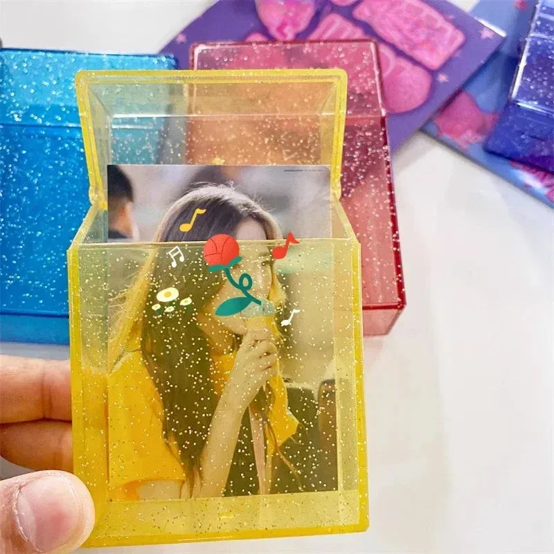 Transparent Glitter Photo Card Storage Box Holder