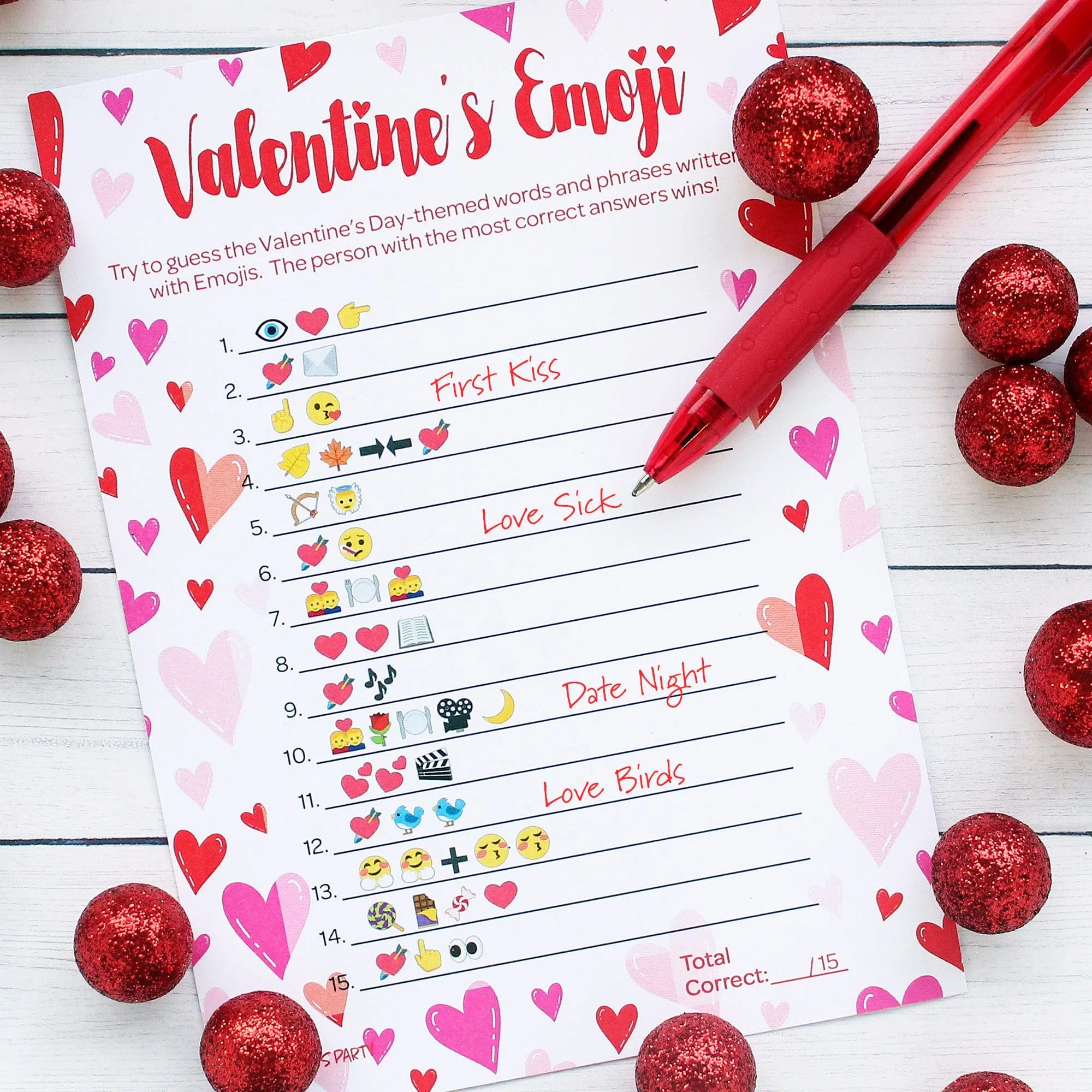 Valentine's Day Party Games: Emoji Party Game - Classroom Party Game - 25 Player Cards