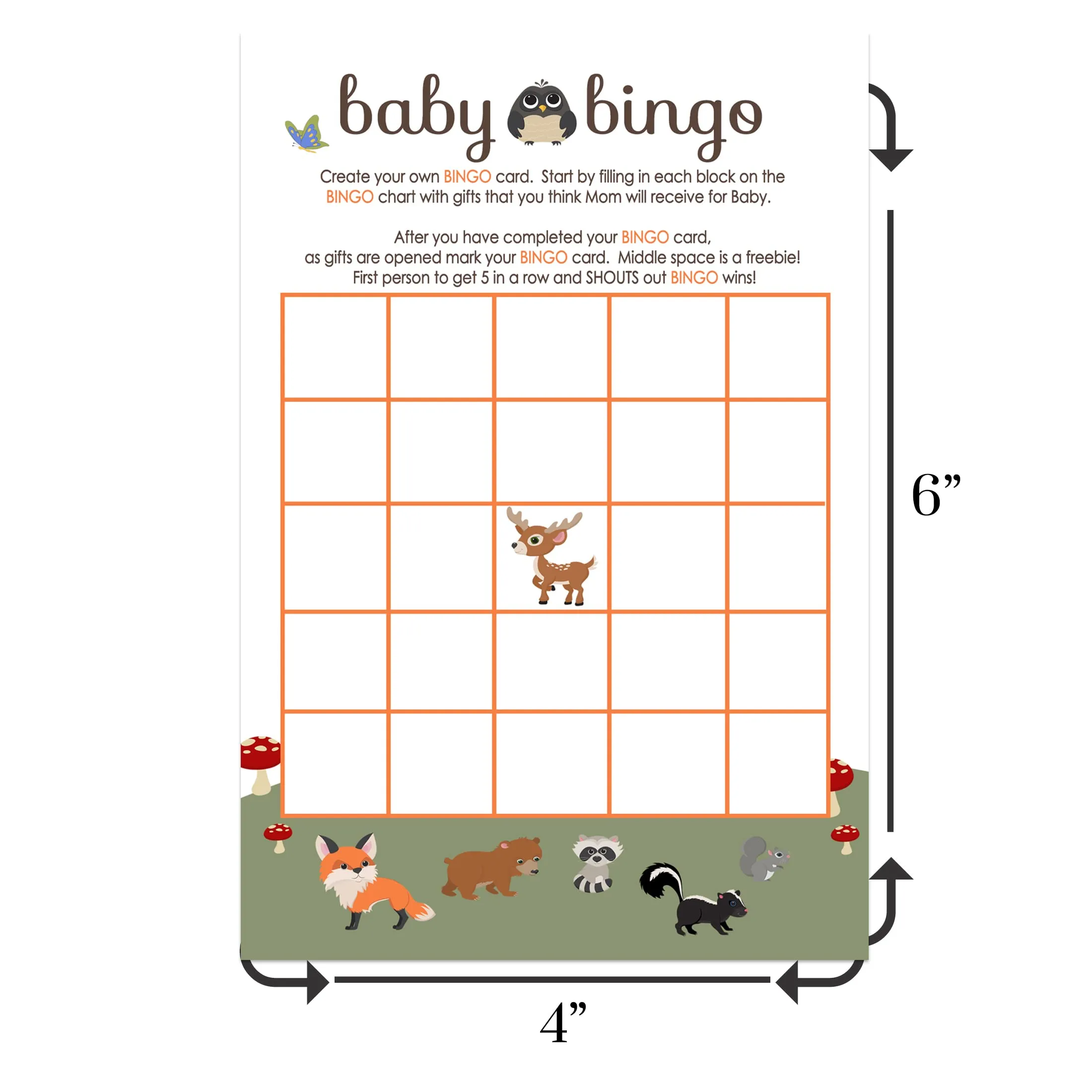 Woodland Forest Baby Shower Bingo Game - Rustic Gender Neutral Design