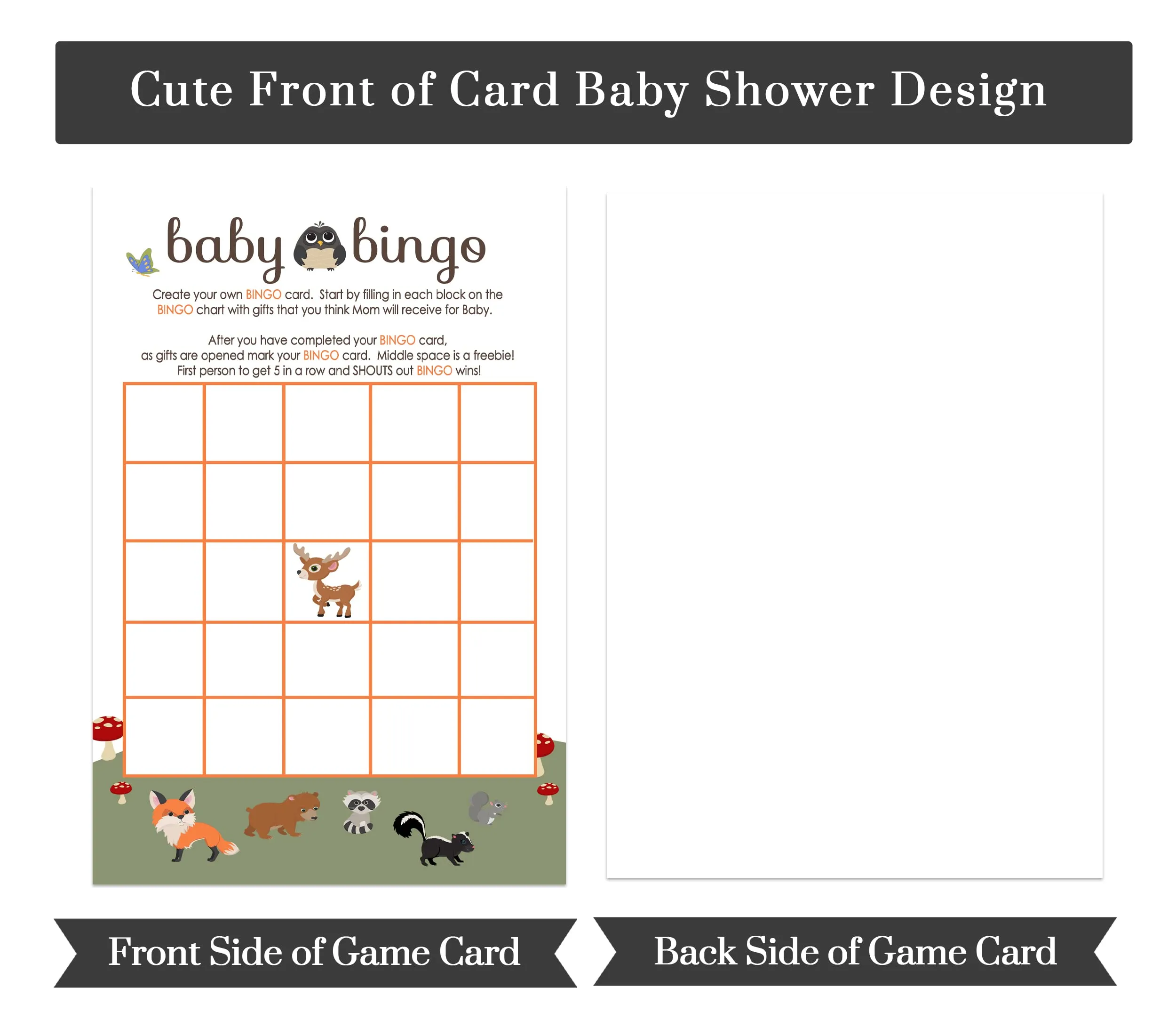 Woodland Forest Baby Shower Bingo Game - Rustic Gender Neutral Design