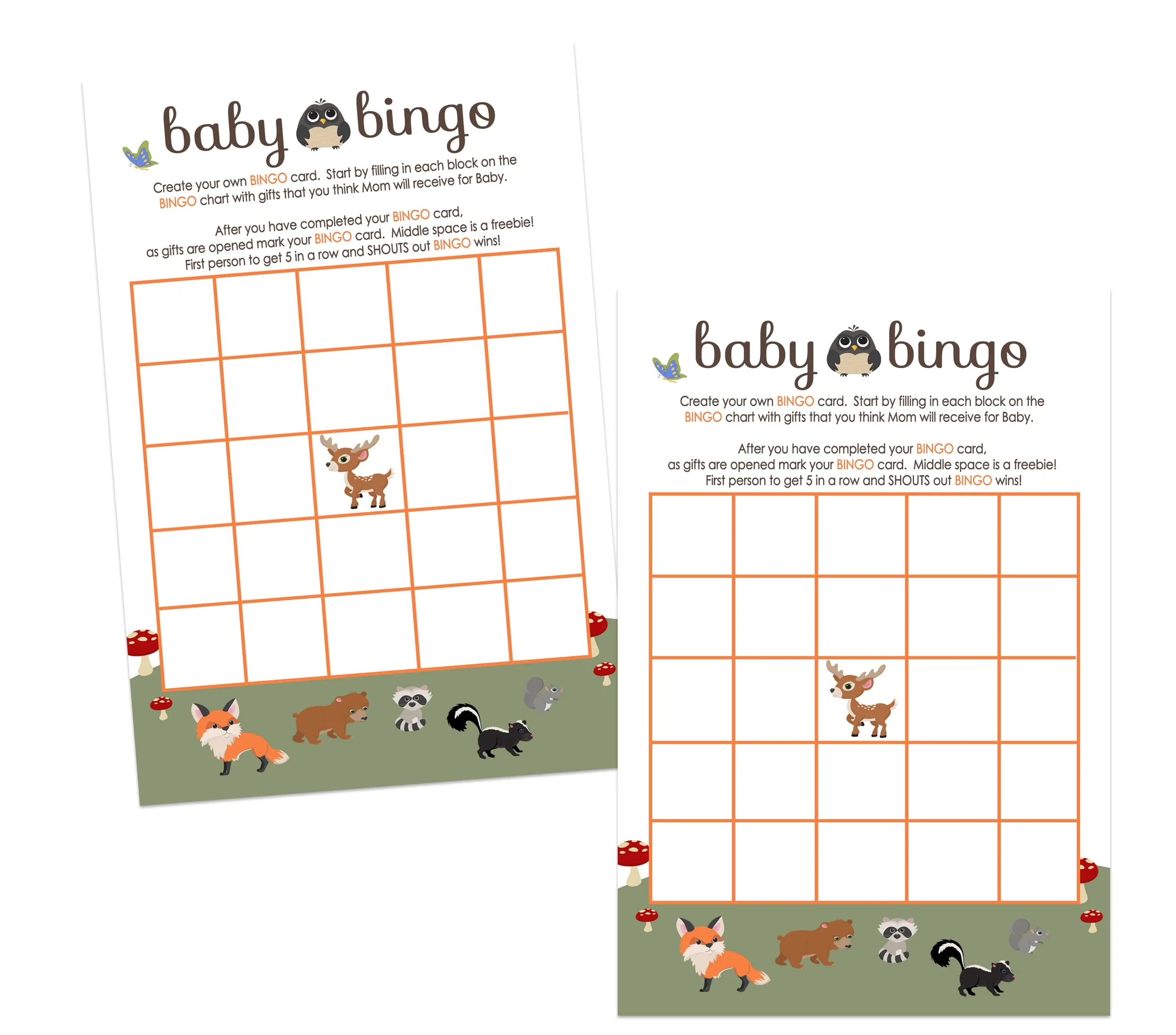 Woodland Forest Baby Shower Bingo Game - Rustic Gender Neutral Design